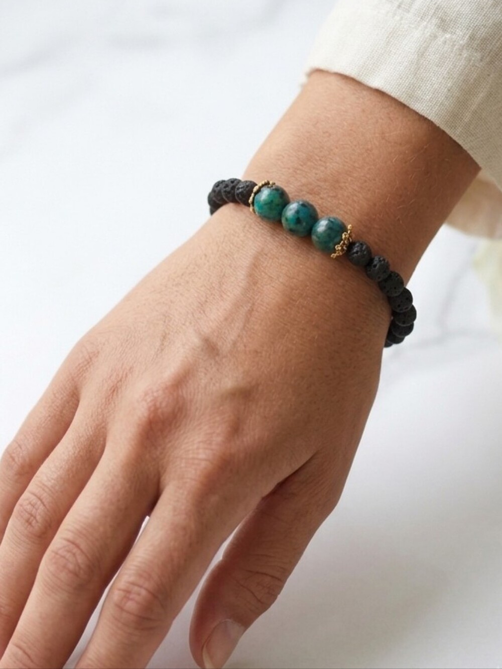 Handcrafted Unisex Aromatherapy Lava Bead Bracelet With Acrylic Bead Accents
